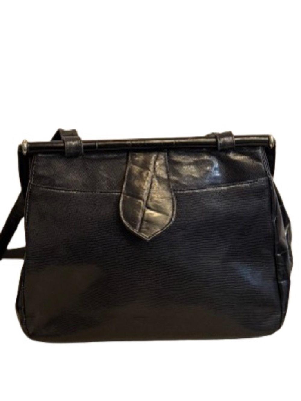 Vintage Sharif Black Leather Patchwork Reptile Shoulder Bag Made USA - Picture 6 of 7